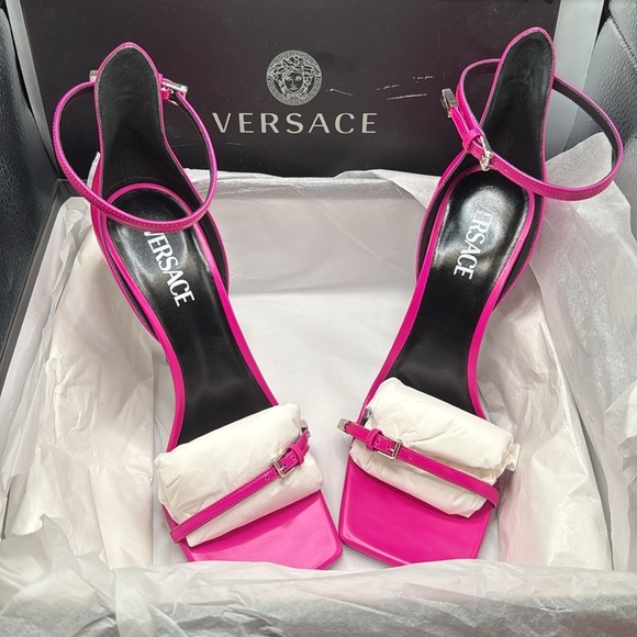 Versace Medusa Aevitas Hot Pink Stiletto Sandals Size 41/US 10 Strappy Heels NEW - Picture 7 of 13
